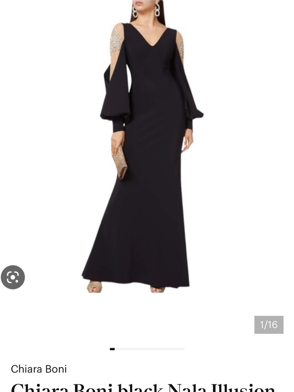CHIARA BONI COUTURE Navy Long Sleeve Dress w/Crystals on the shoulders size 12